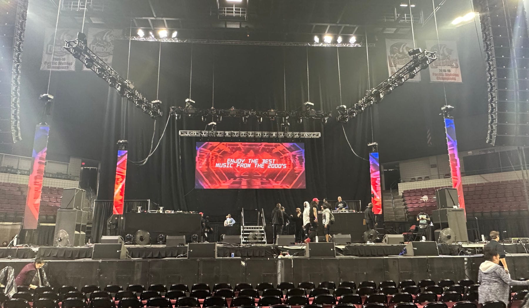 An indoor stage with LED video walls